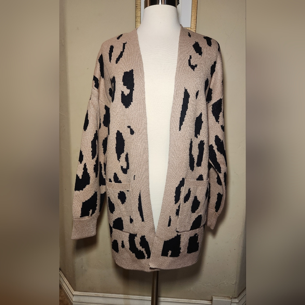Zesica leopard print cardigan open-front tan‎ & black size large